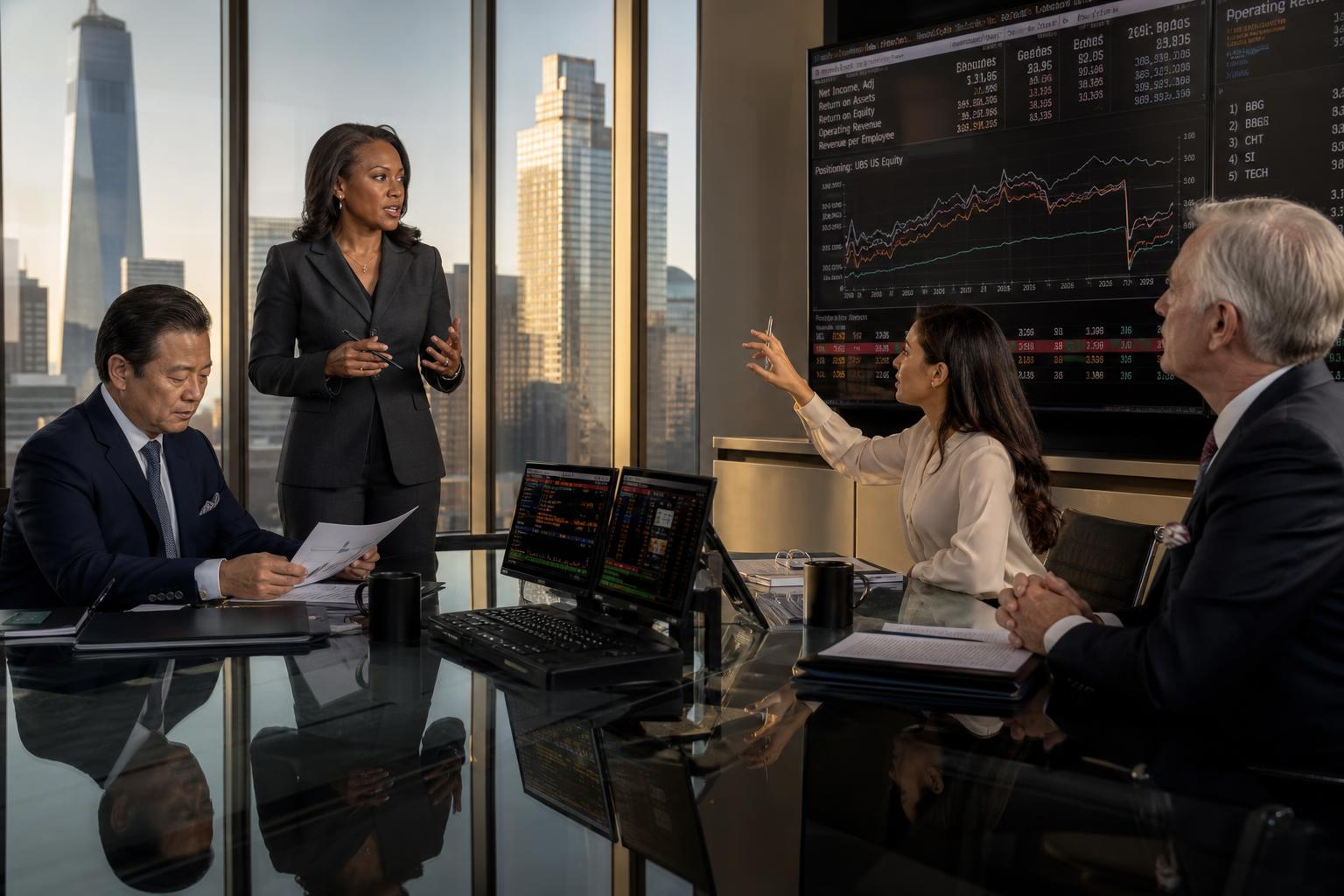 Senior advisors collaborating in an executive boardroom